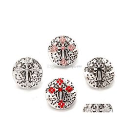 Clasps Hooks Fashion Crystal Cross 18Mm Snap Button Jewelry Vintage Flower Engraved Noosa Chunks Diy Ginger Charms Bracelet Neckla Dhbt6