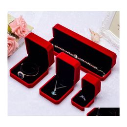 Jewelry Boxes Red Square Veet Packaging For Pendant Necklace Rings Bracelet Bangle Wedding Engagement Gift Display Case Drop Delivery Oti3D