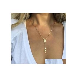 Pendant Necklaces Cross Rosary Necklace For Women Virgin Mary Religious Jesus Crucifix Gold Sier Rose Chains Fashion Jewellery Drop De Otpui