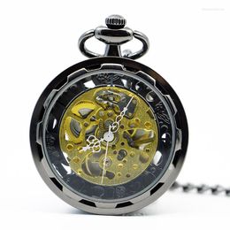 Pocket Watches Fashion Open Face Hand Winding Mechanical Watch Luxury Steampunk Hollow Dial Analogue Men's With Chain PJX1208