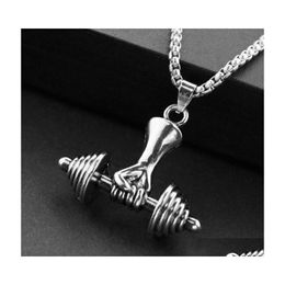 Pendant Necklaces Weightlifting Barbell Dumbbell Classic Charm Sporty Style Long Chain For Male Men Fitness Ent Yzedibleshop Drop De Dhcok