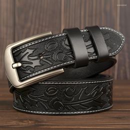 Belts Vintage Carved Craft Men's Belt Real Cowhide Fashion Personality Embossed Jeans BeltBelts Enek22