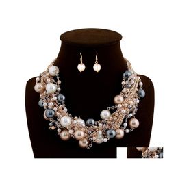 Earrings Necklace Europe Party Casual Jewellery Set Womens Exaggerated Mixed Colour Pearl Beads Short Drop Delivery Sets Dhlcz