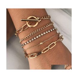 Link Chain Punk Rhinestone Geometric Bracelets Set For Women Bohemia Mtilayer Beads Charm Bangles Fashion Party Jewelry Gift Drop De Otext