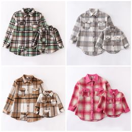 Clothing Sets Girlymax FallWinter Long Sleeve Baby Girls Mommy Me Flannel Plaid Jacket Shacket Clothes Children Top Boutique Kids Clothing 230203