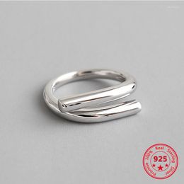 Cluster Rings Exquisite Korean Version Of S925 Sterling Silver For Women Geometric Opening Adjustable Female Personality Jewellery