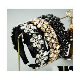 Headbands Fashion Women Hairband Wide Side Headband Flower Rhinestone Headwear Adt Luxurious Hair Accessories Drop Delivery Jewelry Dhepq