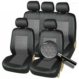 Car Seat Covers Universal 4/9pcs Black Grey Quilted Leather Look Auto Waterproof Pad Mats Set Front Rear Accessories 2023