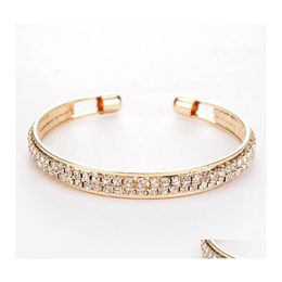 Bangle Elegant Classic Crystal Cuff Bracelets For Women Gold Colour Simple Femal Opening Bangles Wedding Jewellery Accessories Drop Deli Otyux