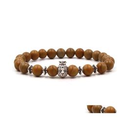 Charm Bracelets Natural Stone Bracelet Lion Owl Leopard Buddha Head Skl Wood Bead Bracele Yzedibleshop Drop Delivery Jewellery Dhxb8