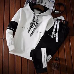 Men's Tracksuits Men's Letter Printed Tracksuit Hooded Sweatshirt Sets Hip Hop Joggers Pullover Hoodies Trouser Man Tops High Quality Streetwear 230204