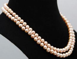 Chains Natural 2row 7-8 Mm Pink Cultured Pearl Necklace 17-18" Yellow Clasp