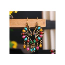 Stud Fashion Jewellery Vintage Peacock Earrings Rhinstone Dangle Drop Delivery Dhtr3