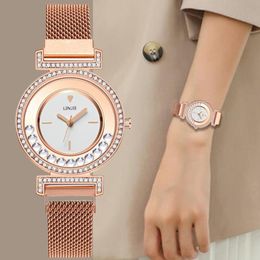 Wristwatches Minimalist Rose Gold Stainless Steel Women Watches Fashion Magnet Buckle Ladies Rhinestone Woman Quartz WatchWristwatches