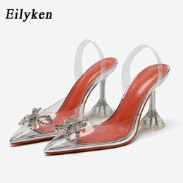 Kleidschuhe Eilyken PVC Transparent Schmetterlingsknoten Damen Pumps Kristall Spitze Zehen Plexiglas Spike Heel Back Strap Sandalen Schuhe G230130