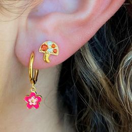 Hoop Earrings Colourful Flower Resin Acrylic Charms Earring For Women Gold Circle Ear Buckle Cute Gift Jewellery