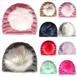 Beanies Beanie/Skull Caps Baby Turban Hedging Hat Ears Knotted Autumn Winter Soft Fur Ball Knitted Pom Kids Warm Beanie Cap