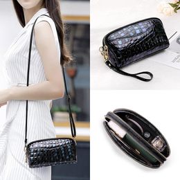 Evening Bags Hand Bag Women's Large Capacity 2023 Patent Leather Fashion Real Double Zipper Zero Wallet Mobile Messenger