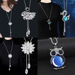 Pendant Necklaces Fashion Elegant Sweater Chain Long Crystal Snow Water Drop Accessories Decoration Necklace Jewellery