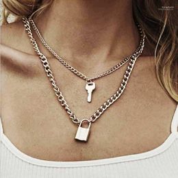 Pendant Necklaces MissCyCy Multilayers Luxury Design Stainless Steel Chains Punk Padlock For Women Rock Hiphop Key Lock Necklace Men1