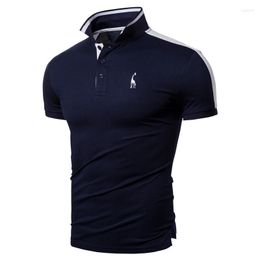 Men's Polos 2023 Patchwork Cotton Polo Shirt Men Casual Sporting Stand Collar Mens Giraffe Embroidery Brand Knitted