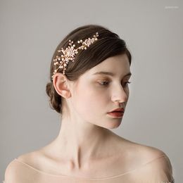 Headpieces MYFEIVO Golden Bridal Headband Pearl Floral Tiara Elegant Wedding Dress Accessories 42x6cm HQ1447