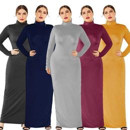 Arab Autumn Conservative Turtleneck Casual Dresses Long Sleeve Womens Clothing