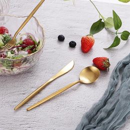 Dinnerware Sets Matte Stainless Steel Cutlery Set 4Pcs Gold Dessert Silver Fork Spoon Knive Kitchen Tableware Eco Friendly