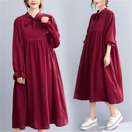 Casual Dresses 2023 Spring Autumn Fashion French Retro Loose And Thin Mid-Length Wine Red Large Pendulum Dress Trend 271