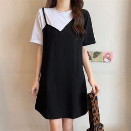 Casual Dresses Women's Summer Dress French Style Patchwork Black DropCasual