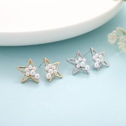 Stud Earrings Personality Hollow Open Star For Women Mujer Gold Color Metal Geometric Imitation Pearl Statement Brincos