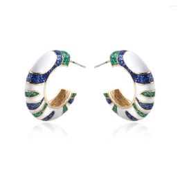 Hoop Earrings Vintage Colourful C-Shaped Enamel Thick Metal For Women Romantic Wedding Statement Party Jewellery