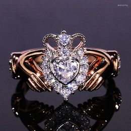 Wedding Rings Rose Gold Two-color Holding Love White Stone Women's Ring Temperament Fashion
