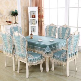 Table Cloth 7 Pcs/Set European Style Simple Lace Tablecloth Chair Cover Cushion Set Universal In All Seasons Fine Home Textiles