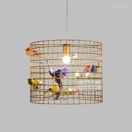 Pendant Lamps Retro Copper Gold Creative Wrought Iron Light Bird Cage Personality American Dining Hanging Bedroom