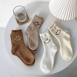 Women Socks Japanese Korea Autumn Winter Solid Color Casual Cute Smile Soft Thicken Warm Cotton Breathable For Snow Boots