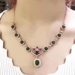 Chains Natural Green Jasper Necklace Gemstone Pendant S925 Silver Luxury Fashion Water Drops Women Party Fine Jewelry