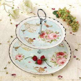 Plates 2023 Exquisite Household Dishes Western High Class Ceramic Afternoon Tea Snack Fruit Plate Double Layer Tableware