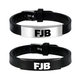 Charm Bracelets FJB Let's Go Brandon Silicone Couple Bracelet Stainless Steel Gift Jewelry For Women And Men Fans Collection