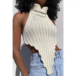 Women's Tanks 2023 Autumn And Winter Women's Clothing Sexy Tight-fitting Wool Knitted Top High-neck Irregular Casual Open-back Knit