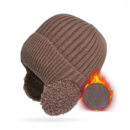 Cycling Caps Winter Warm Knitted Hats For Men And Women With Velvet Ear Protectors Fleece Fashion Comfortable Cap