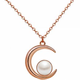 Pendant Necklaces Simple Moon Pearl Necklace Stainless Steel Chokers Trendy Women Crystal Jewellery Mother's Day Gifts