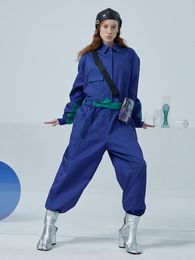 Women's Jumpsuits & Rompers Original Design Spring Womens Casual Loose Belted Blue Overalls For Women Long Sleeve JumpsuitWomen's