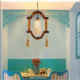 Pendant Lamps American Country Lights Mediterranean Color Glass Lamp Creative Wood Restaurant Bar Loft Led LU807175