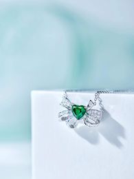 Luxury S925 Sterling Silver Crystal Bowknot Necklace Geometric Heart Diamond Pendants Fashion Women Green Zircon Bow Jewelry Asymmetric Choker