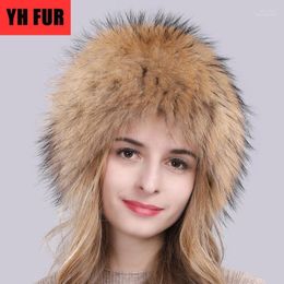 Beanies Beanie/Skull Caps Luxury Natural Real Fur Hat Women Winter Elastic Knitted Bomber Cap Girls Warm Soft Hats1 Wend22