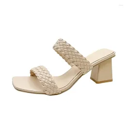 Sandals Brand Fashion Summer Women Ladies Shallow Mouth Colorblock High Thick Shoes Middle Heel Slippers Plus Size