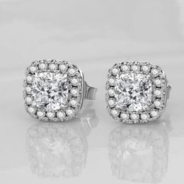 Stud Earrings Real Square Full Diamond Princess Needle Earring Women S925 Sterrling Silver Natural White Topaz 925 Jewellery