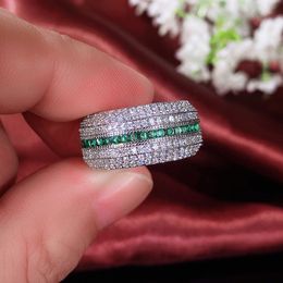 Sweer Cute Wedding Rings Luxury Jewellery 925 Sterling Silver Rows Stack Emerald Pave CZ Diamond Top Sell Handmade Party Eternity Women Engagement Band Ring Gift