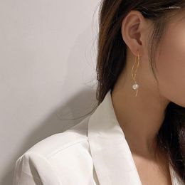 Stud Earrings TrustDavis Real S925 Sterling Silver Earring Women Minimalist Gold Long Tassel Hanging Ear Line Girls Party Jewellery K034